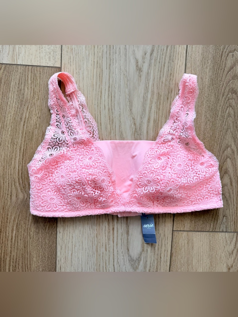 Aerie Pink Lace Plunge Bralette Bra L NWT